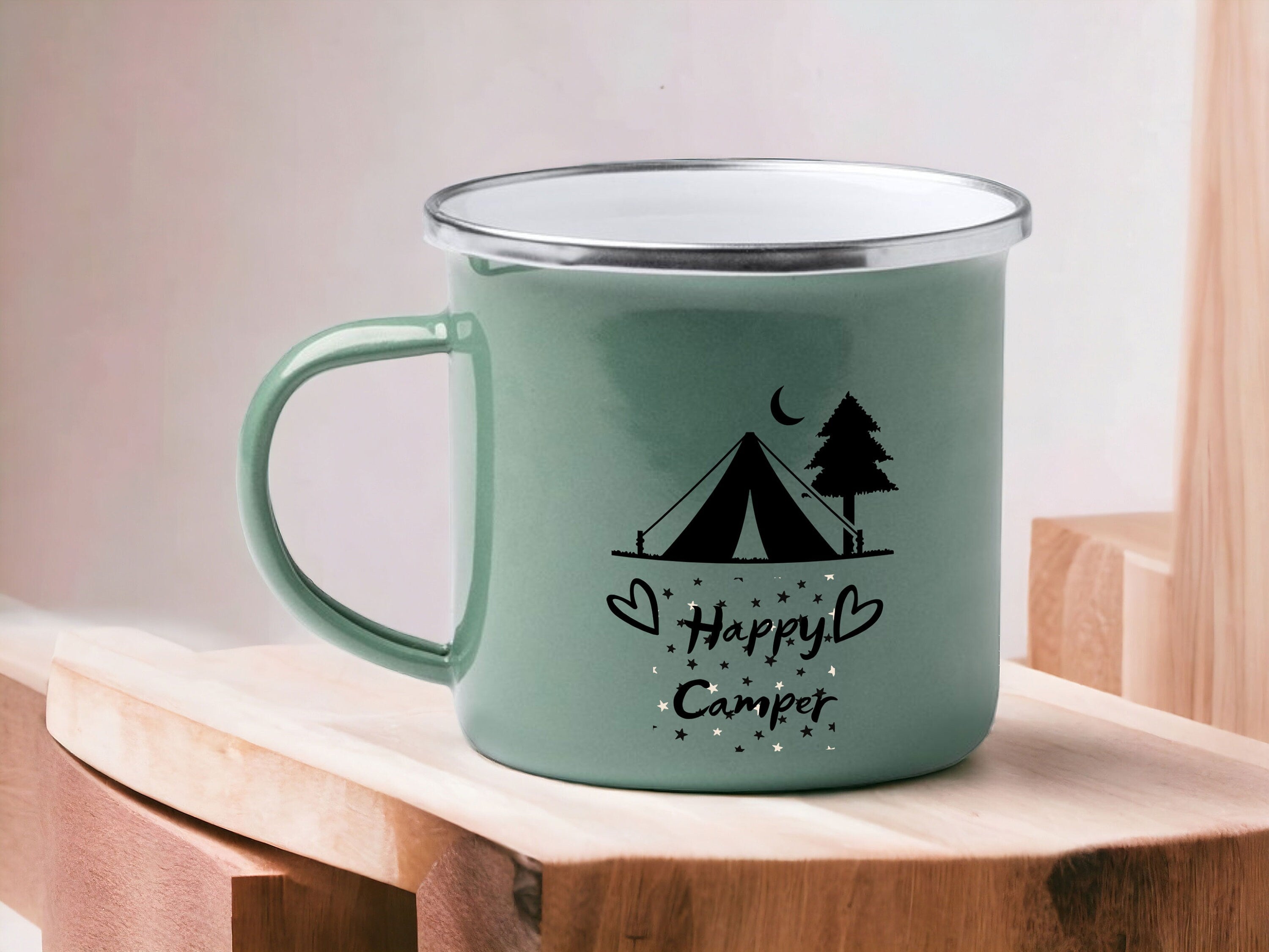Emaille Tasse in Mint| Becher für Camper|personalisiert mit deinem Wunschnamen| beidseitig bedruckt - GlamourDesign