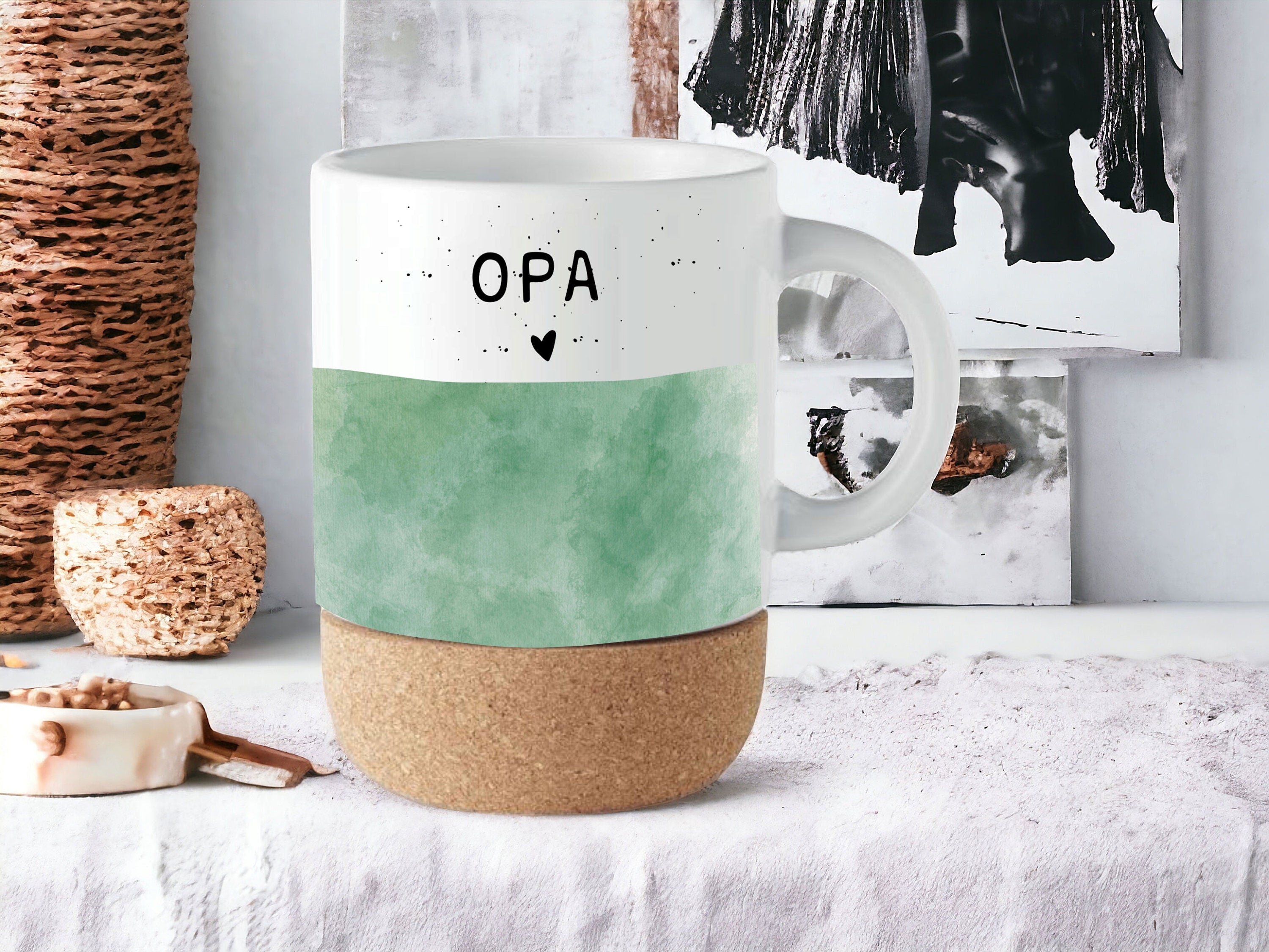 Tasse aus Keramik | personalisierbar mit Wunschnamen| Tasse für Opas | Kork | Opa mit Herz - GlamourDesign