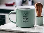 Lade das Bild in den Galerie-Viewer, Emaille Tasse in Mint| Moutainbike| Eat Sleep Bike Repeat| mit Wunschname - GlamourDesign
