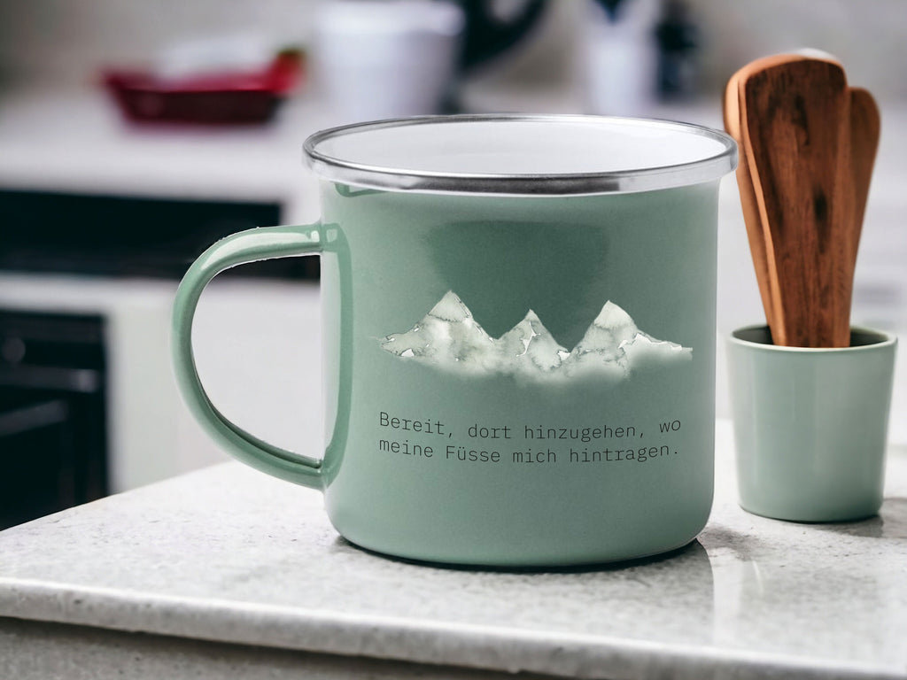 Emaille Tasse in Mint| Wandertasse | Berge | Kaffeetasse| - GlamourDesign