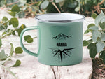 Lade das Bild in den Galerie-Viewer, Emaille Tasse in Mint| Becher für Camper|Reisen|personalisiert mit deinem Wunschnamen| beidseitig bedruckt - GlamourDesign
