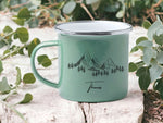 Lade das Bild in den Galerie-Viewer, Emaille Tasse in Mint| Becher für Camper|Wandern|personalisiert mit deinem Wunschnamen| beidseitig bedruckt - GlamourDesign
