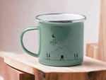 Lade das Bild in den Galerie-Viewer, Emaille Tasse in Mint| Becher für Camper|Wandern|Bergsteigertasse |personalisiert mit deinem Wunschnamen| beidseitig bedruckt - GlamourDesign
