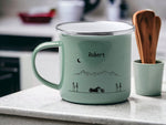 Lade das Bild in den Galerie-Viewer, Emaille Tasse in Mint| Becher für Motorradfahrer|Camping und Reisen|personalisiert mit deinem Wunschnamen| beidseitig bedruckt - GlamourDesign
