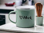 Lade das Bild in den Galerie-Viewer, Emaille Tasse in Mint| Becher für Camper|personalisiert mit deinem Wunschnamen| beidseitig bedruckt - GlamourDesign
