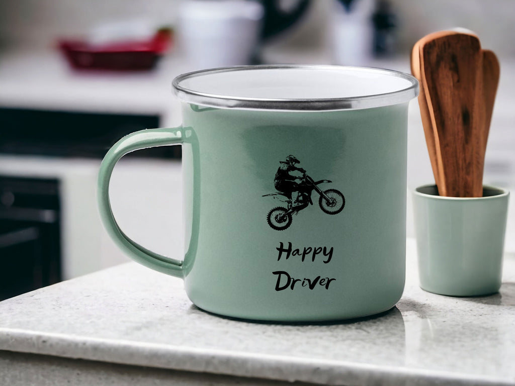 Emaille Tasse in Mint| Motorcross| Motorradfahrer| mit Wunschname - GlamourDesign