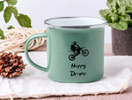 Lade das Bild in den Galerie-Viewer, Emaille Tasse in Mint| Motorcross| Motorradfahrer| mit Wunschname - GlamourDesign
