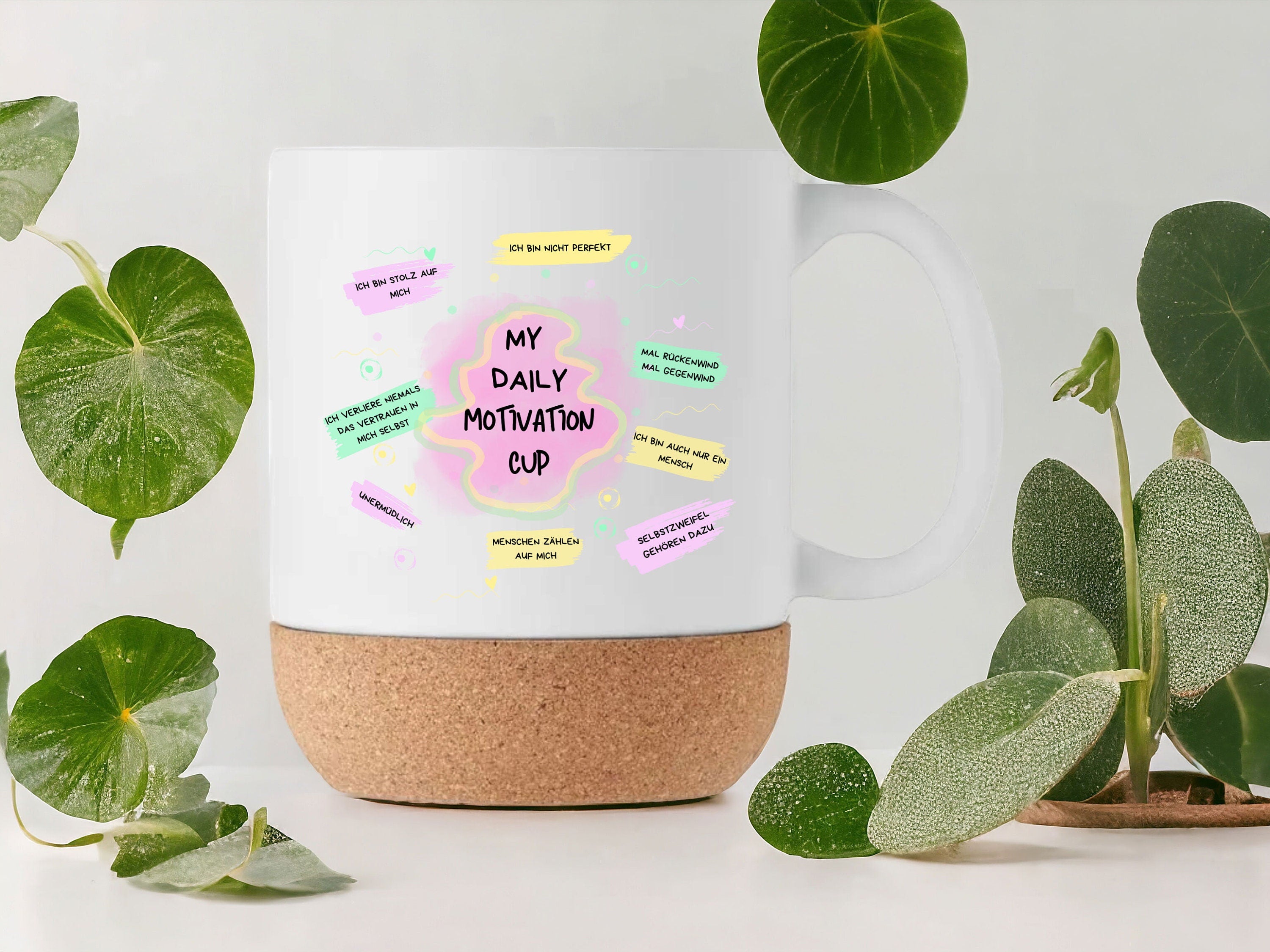 Tasse aus Keramik personalisierbar | individuelle Gravur | Kork | My daily motivation Cup | - GlamourDesign
