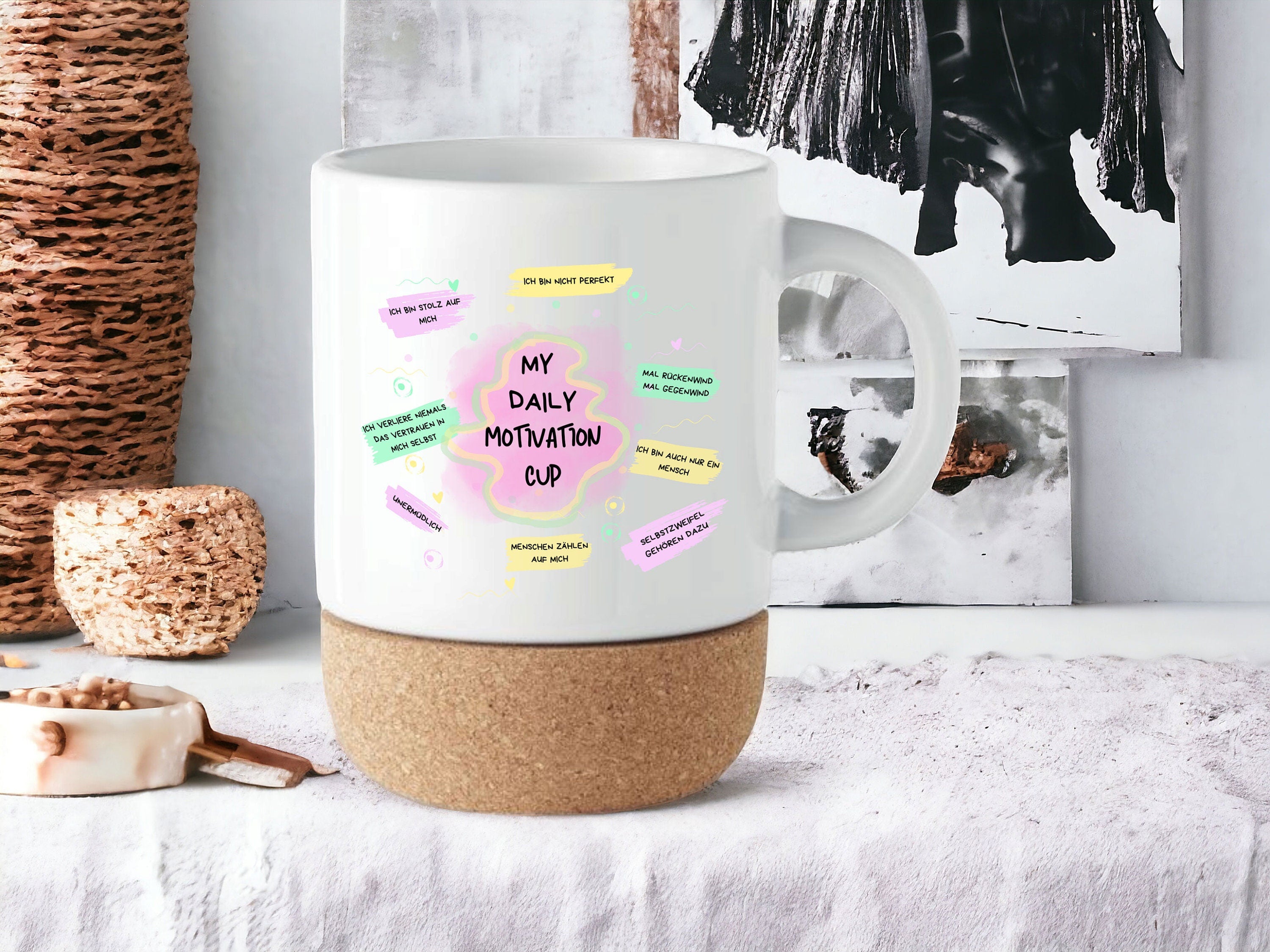 Tasse aus Keramik personalisierbar | individuelle Gravur | Kork | My daily motivation Cup | - GlamourDesign