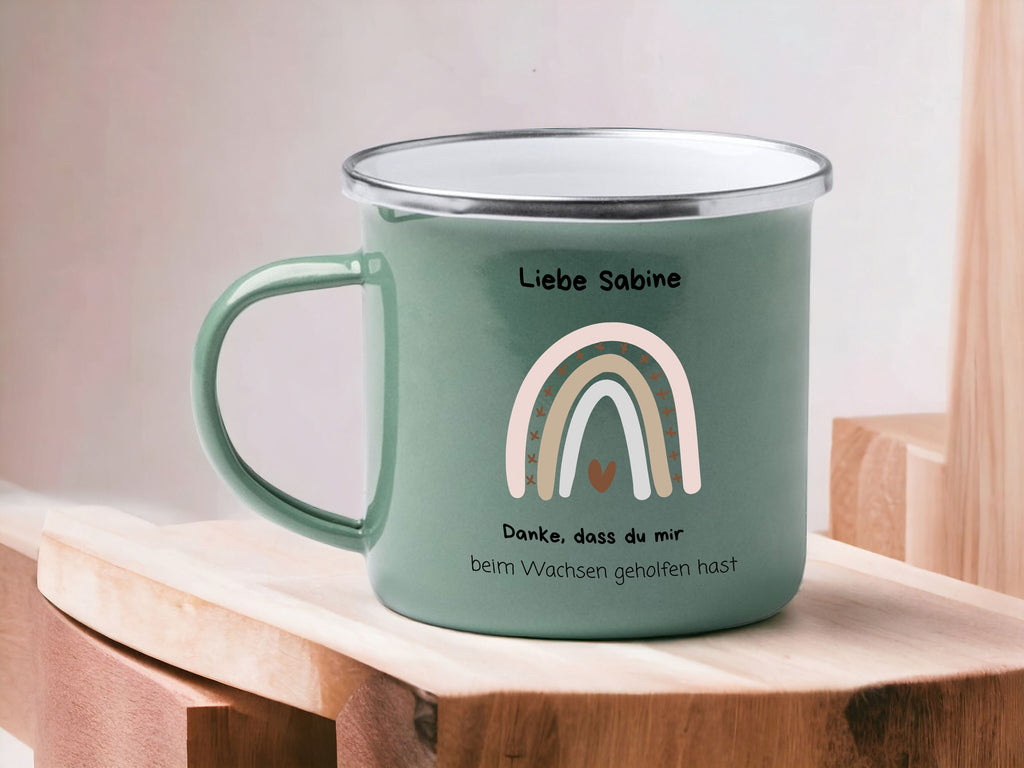 Emaille Tasse in Mint Tasse für Erzieherin Abschiedsgeschenk mit Wunschnamen - GlamourDesign