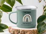 Lade das Bild in den Galerie-Viewer, Emaille Tasse in Mint Tasse für Erzieherin Abschiedsgeschenk mit Wunschnamen - GlamourDesign

