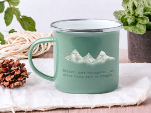 Emaille Tasse in Mint| Wandertasse | Berge | Kaffeetasse| - GlamourDesign
