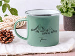 Lade das Bild in den Galerie-Viewer, Emaille Tasse in Mint| Becher für Camper|Wandern|personalisiert mit deinem Wunschnamen| beidseitig bedruckt - GlamourDesign
