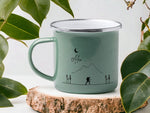 Lade das Bild in den Galerie-Viewer, Emaille Tasse in Mint| Becher für Camper|Wandern|Bergsteigertasse |personalisiert mit deinem Wunschnamen| beidseitig bedruckt - GlamourDesign
