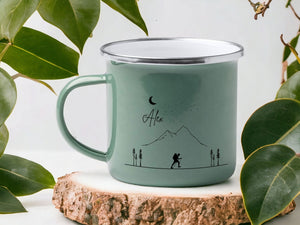 Emaille Tasse in Mint| Becher für Camper|Wandern|Bergsteigertasse |personalisiert mit deinem Wunschnamen| beidseitig bedruckt - GlamourDesign