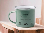 Lade das Bild in den Galerie-Viewer, Emaille Tasse in Mint| Becher für Motorradfahrer|Camping und Reisen|personalisiert mit deinem Wunschnamen| beidseitig bedruckt - GlamourDesign
