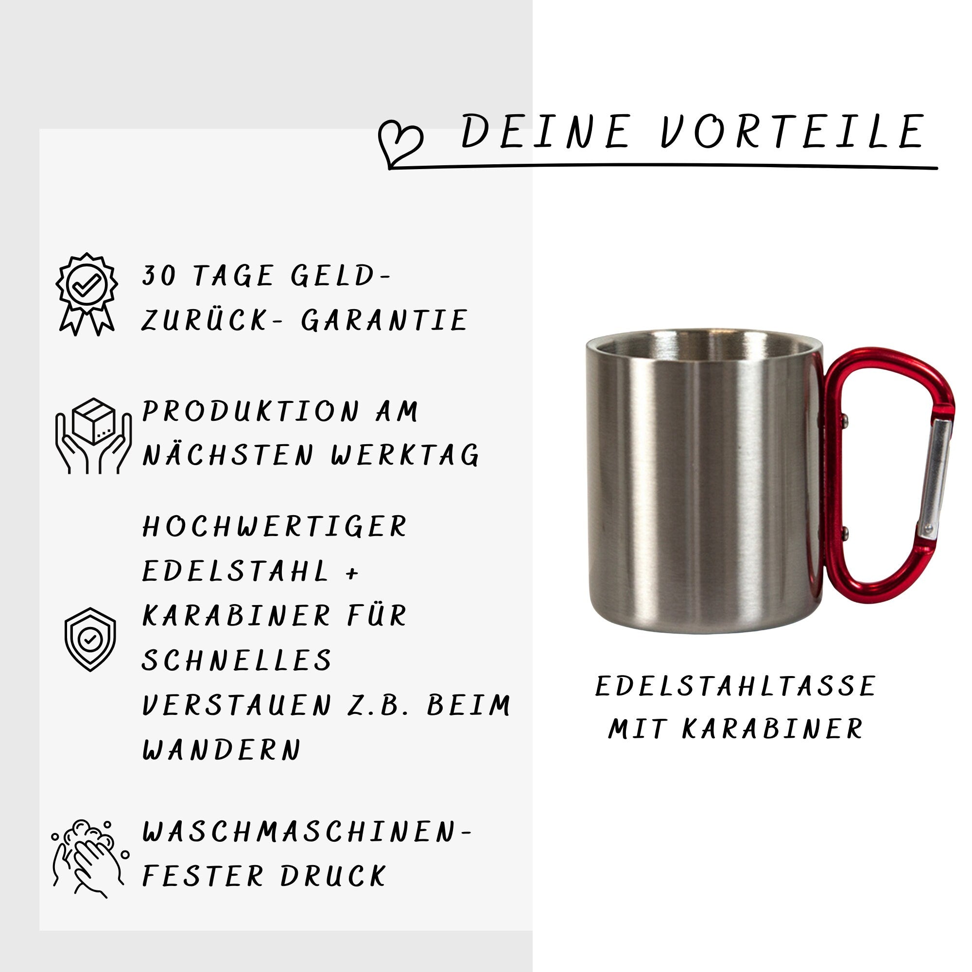 Personalisierbare Tasse aus Edelstahl mit Karabinergriff| Bergsteiger| Namenstasse - GlamourDesign
