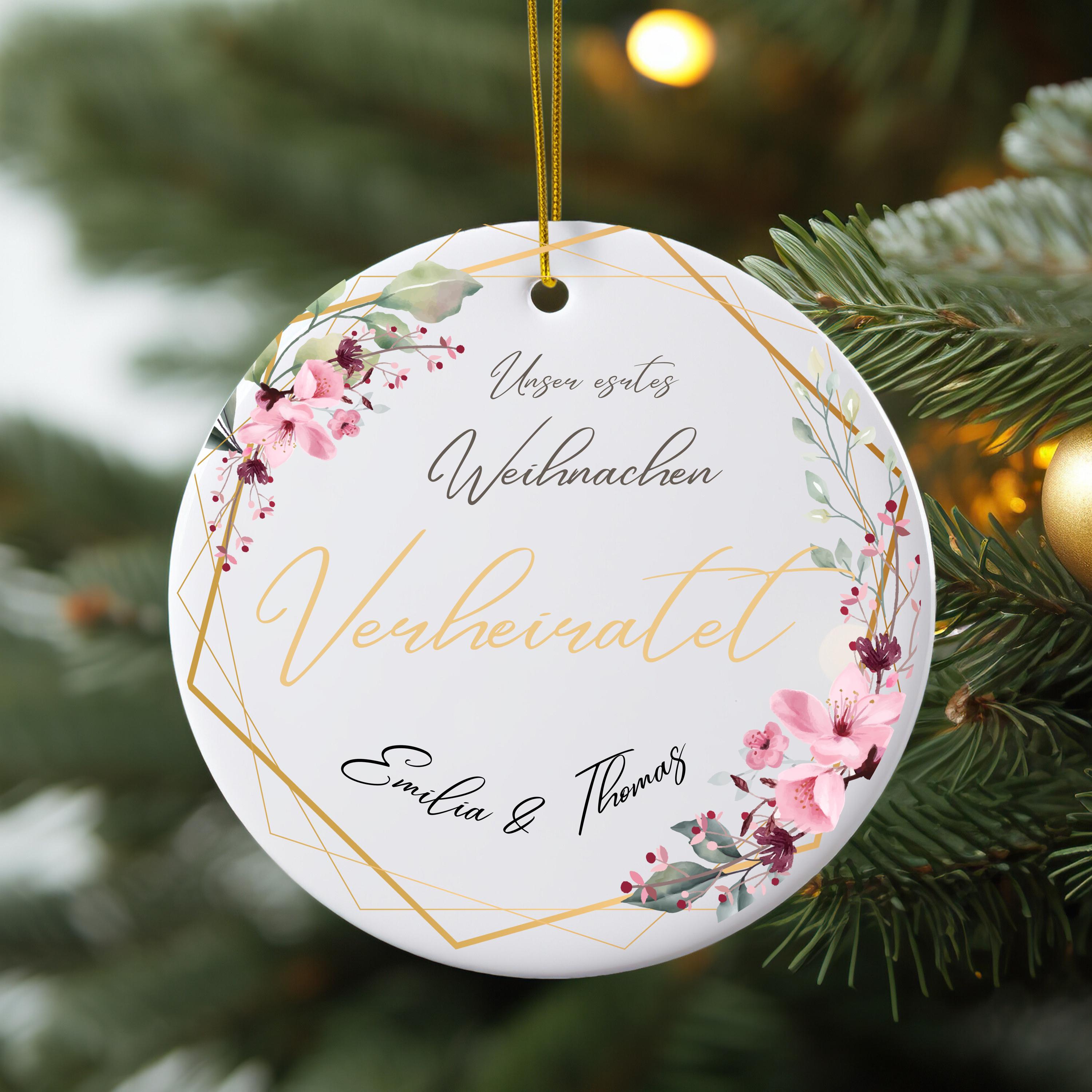 Personalisierter Weihnachtsbaumanhänger Individueller Baumschmuck Erstes Weihnachten verlobt verheiratet Namensornament Geschenk für Paare - GlamourDesign