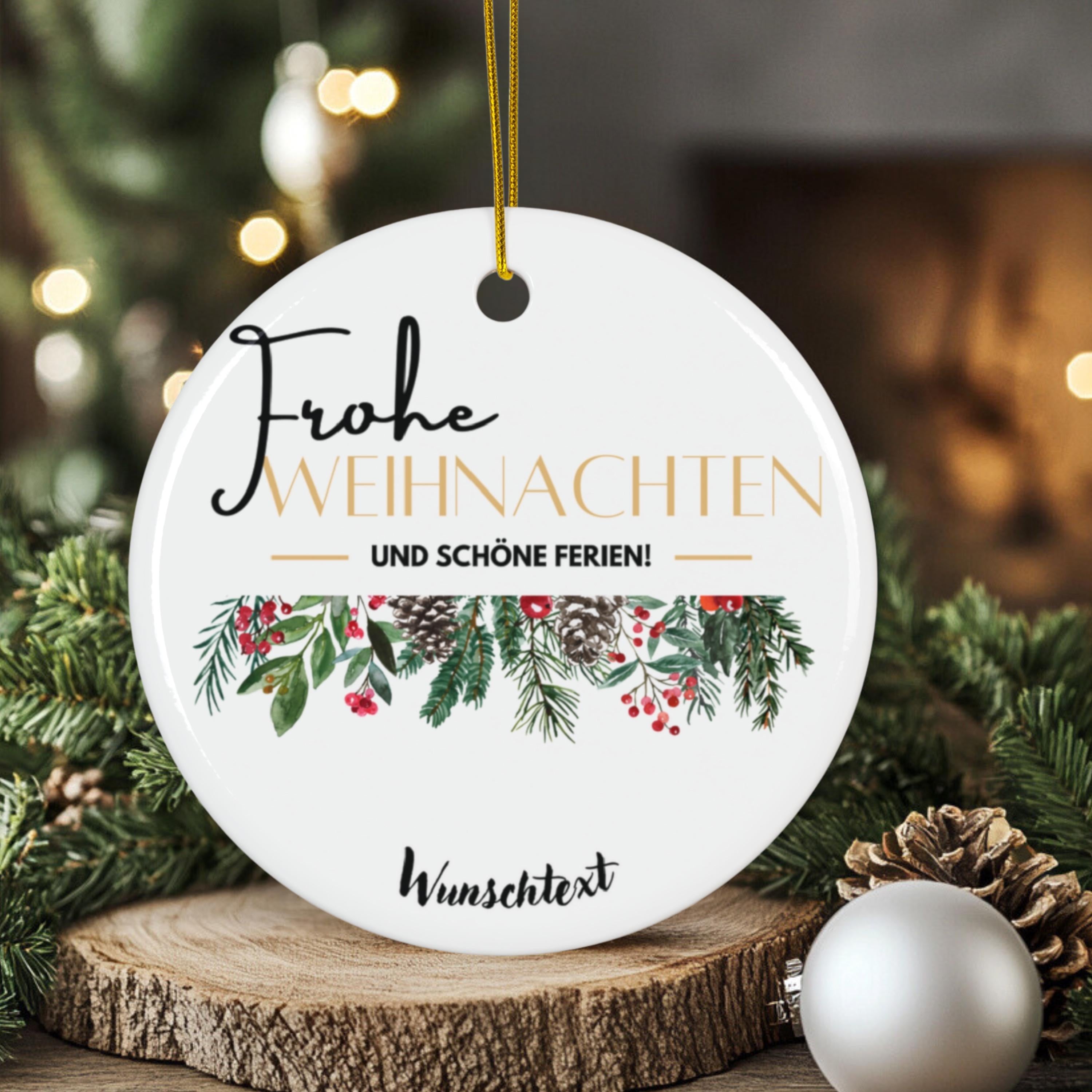 Personalisierter Weihnachtsbaumanhänger mit Familiennamen Individueller Christbaumschmuck bedruckt Weihnachtsdeko Geschenk mit Wunschtext - GlamourDesign