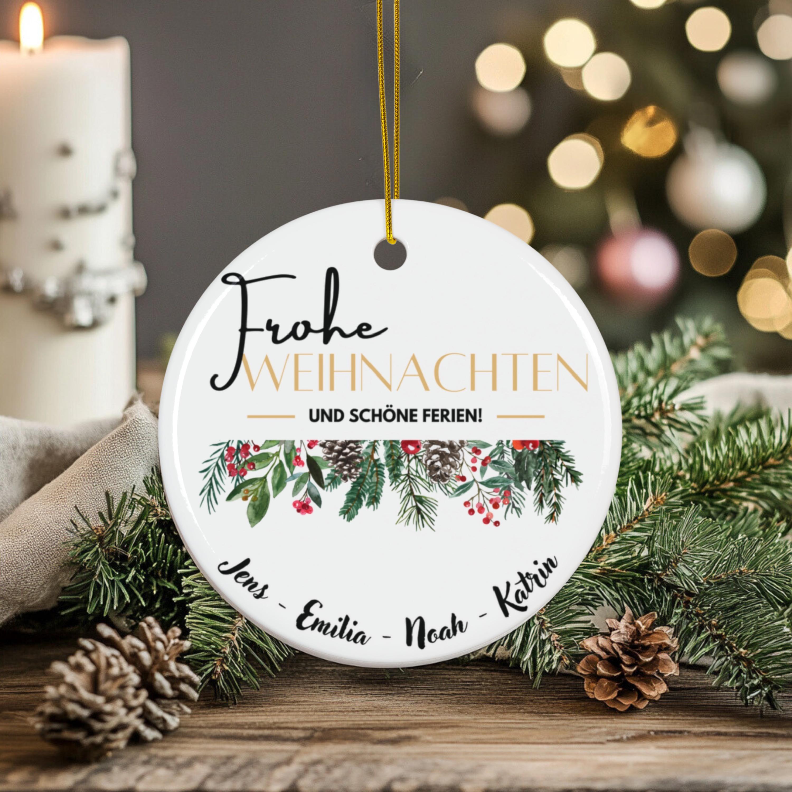 Personalisierter Weihnachtsbaumanhänger mit Familiennamen Individueller Christbaumschmuck bedruckt Weihnachtsdeko Geschenk mit Wunschtext - GlamourDesign