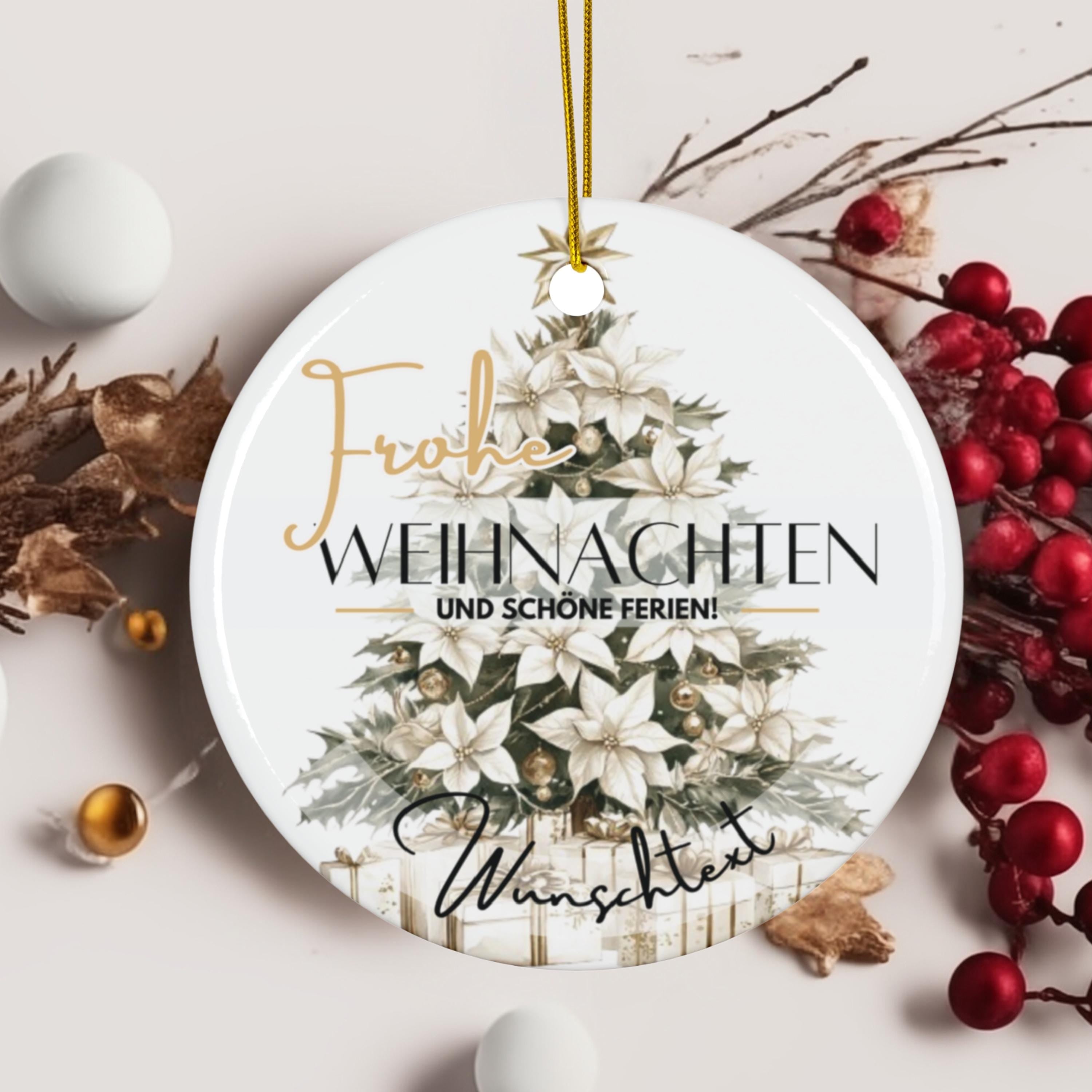Personalisierter Weihnachtsbaumanhänger mit Familiennamen Individueller Christbaumschmuck bedruckte Weihnachtsdeko Geschenk mit Wunschtext - GlamourDesign