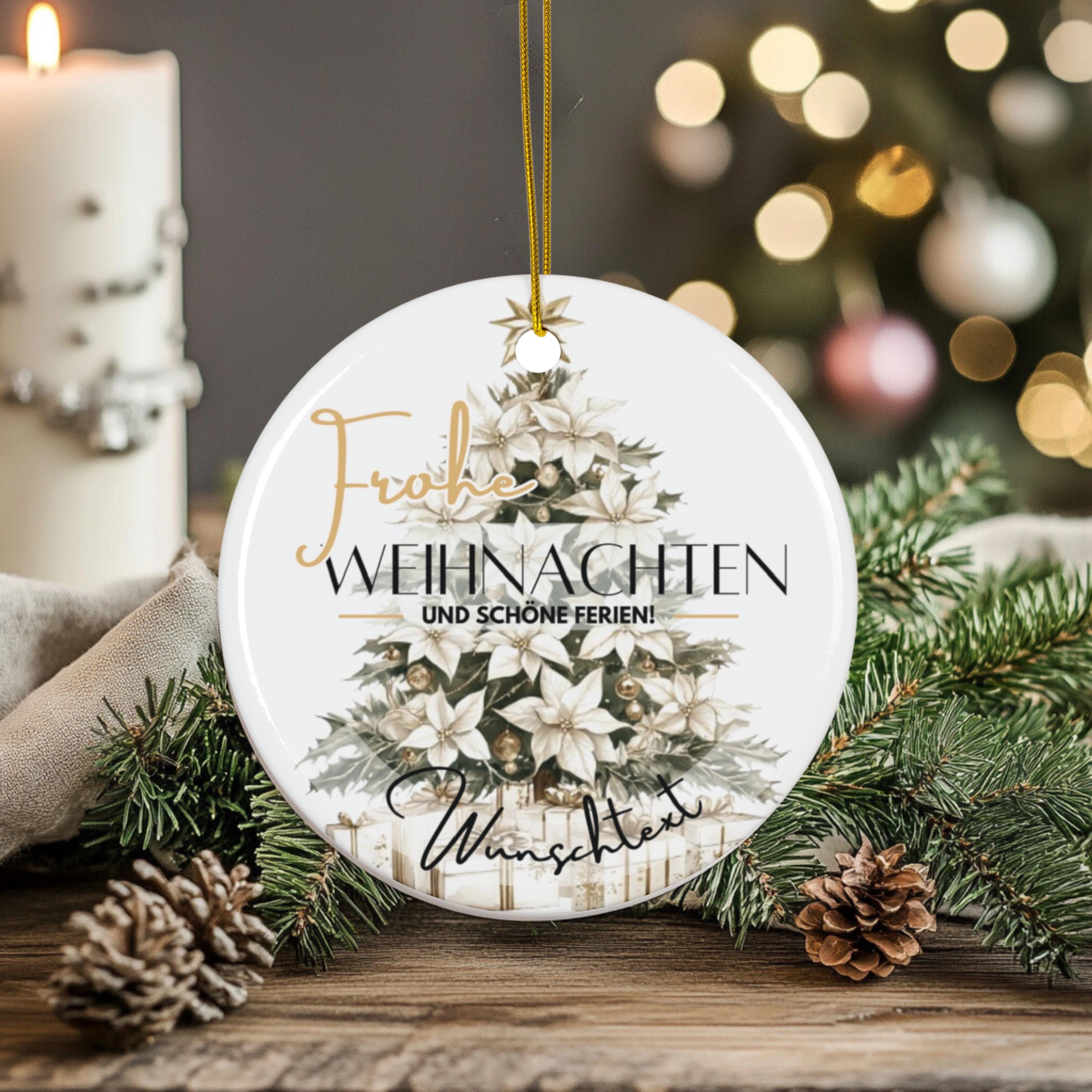 Personalisierter Weihnachtsbaumanhänger mit Familiennamen Individueller Christbaumschmuck bedruckte Weihnachtsdeko Geschenk mit Wunschtext - GlamourDesign