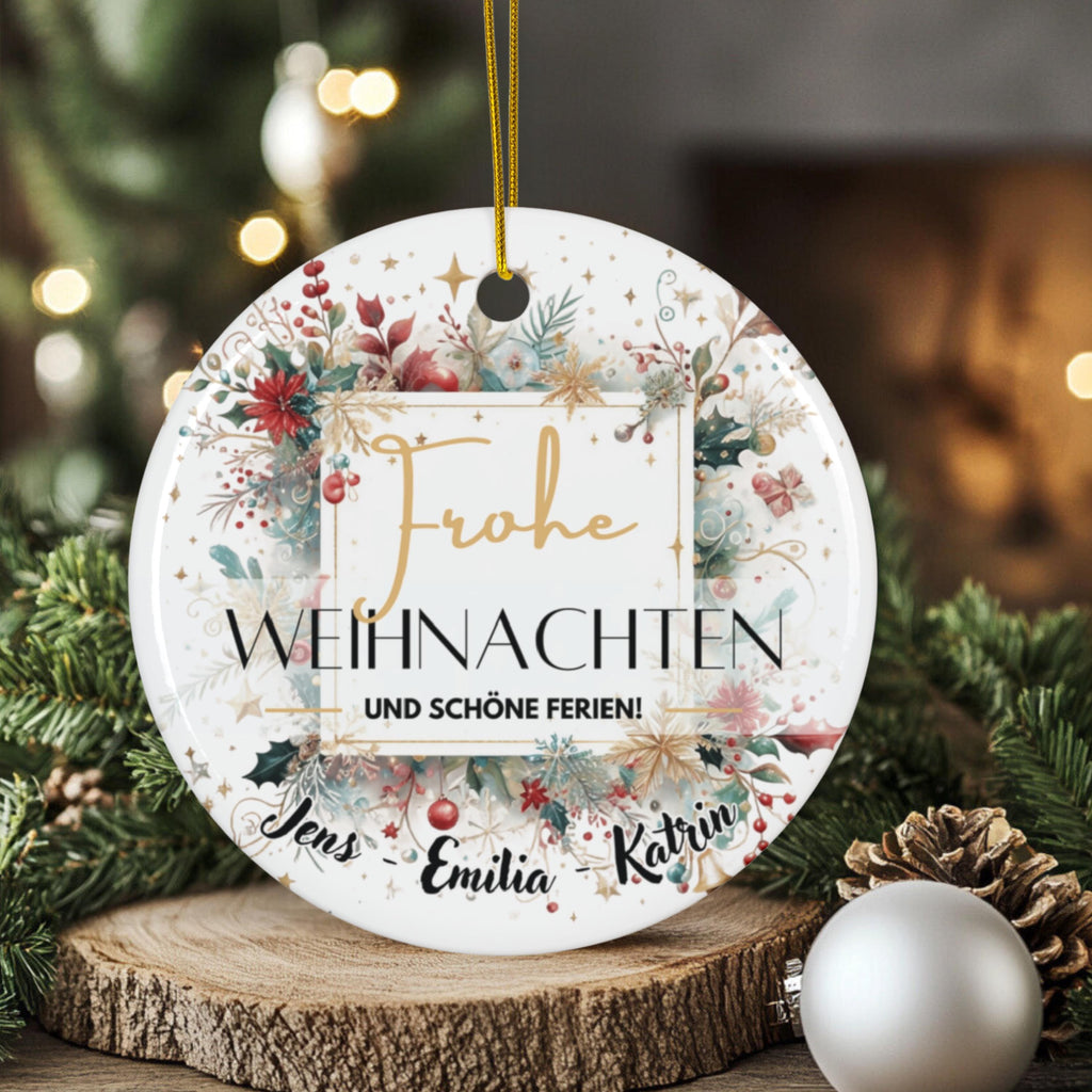 Personalisierter Weihnachtsbaumanhänger mit Familiennamen Individueller Christbaumschmuck bedruckte Weihnachtsdeko Geschenk mit Wunschtext - GlamourDesign
