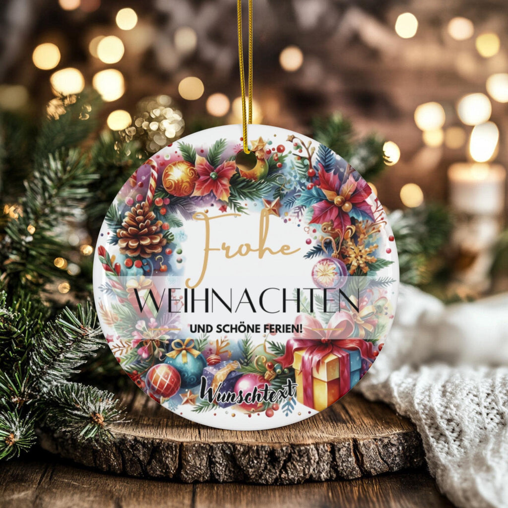 Personalisierter Weihnachtsbaumanhänger mit Familiennamen Individueller Christbaumschmuck bedruckte Weihnachtsdeko Geschenk mit Wunschtext - GlamourDesign