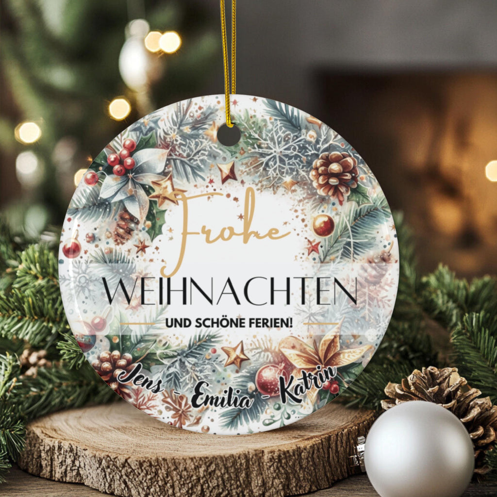 Personalisierter Weihnachtsbaumanhänger mit Familiennamen Individueller Christbaumschmuck bedruckte Weihnachtsdeko Geschenk mit Wunschtext - GlamourDesign