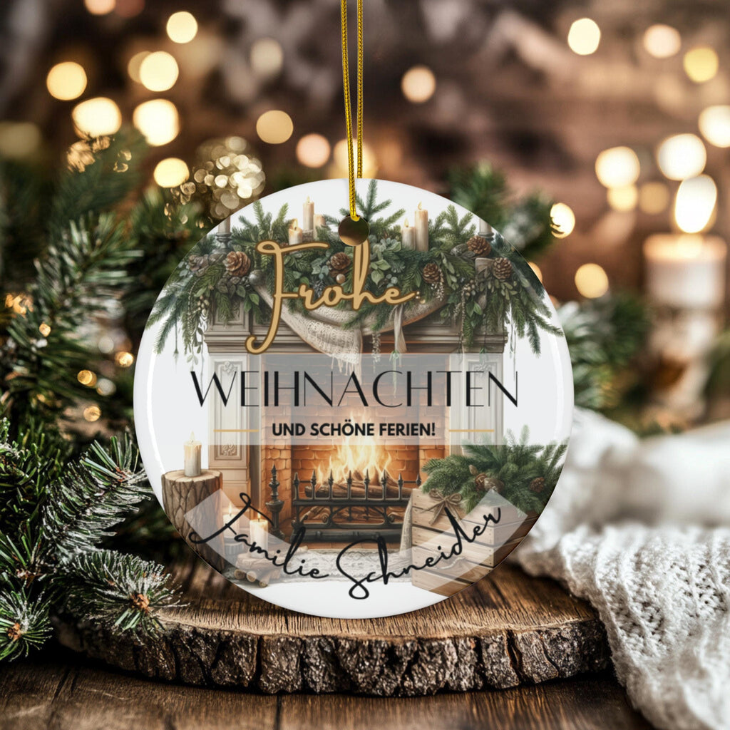 Personalisierter Weihnachtsbaumanhänger mit Familiennamen Individueller Christbaumschmuck bedruckte Weihnachtsdeko Geschenk mit Wunschtext - GlamourDesign