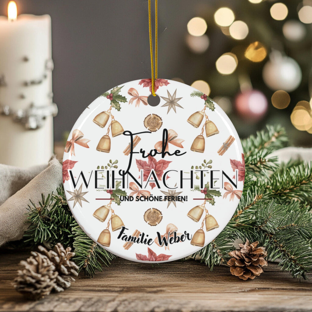 Personalisierter Weihnachtsbaumanhänger mit Familiennamen Individueller Christbaumschmuck bedruckte Weihnachtsdeko Geschenk mit Wunschtext - GlamourDesign