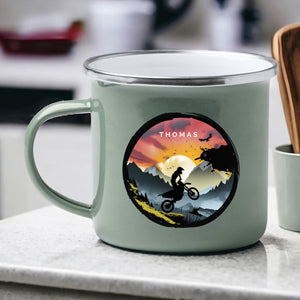 Emaille Mint Tasse motorrad geschenk personalisierbar mit Namen Geburtstagsgeschenk mit Wunschname Weihnachten Becher motorrad geschenkidee - GlamourDesign