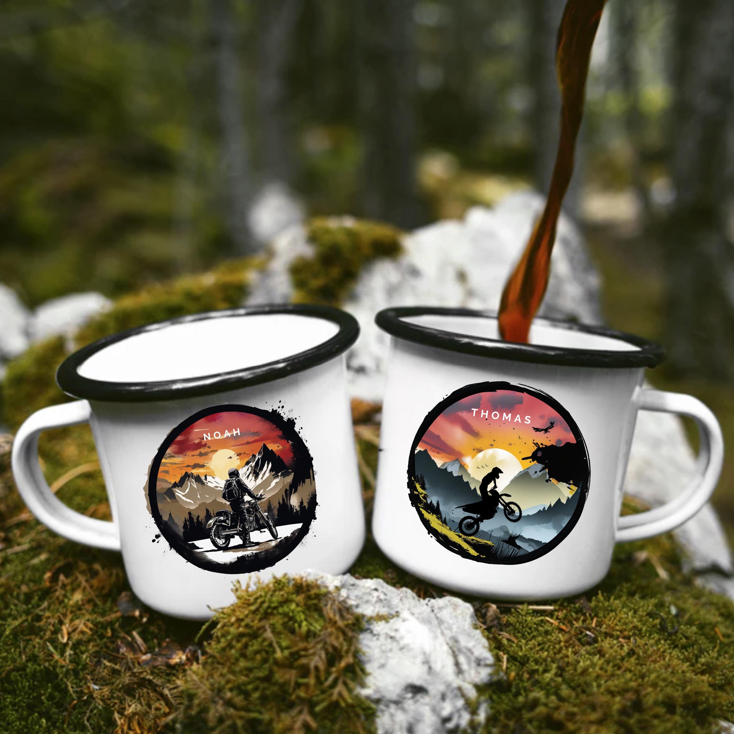 Emaille Tasse motorrad geschenk personalisierbar mit Namen Geburtstagsgeschenk mit Wunschname Weihnachten Becher motorrad biker geschenkidee - GlamourDesign