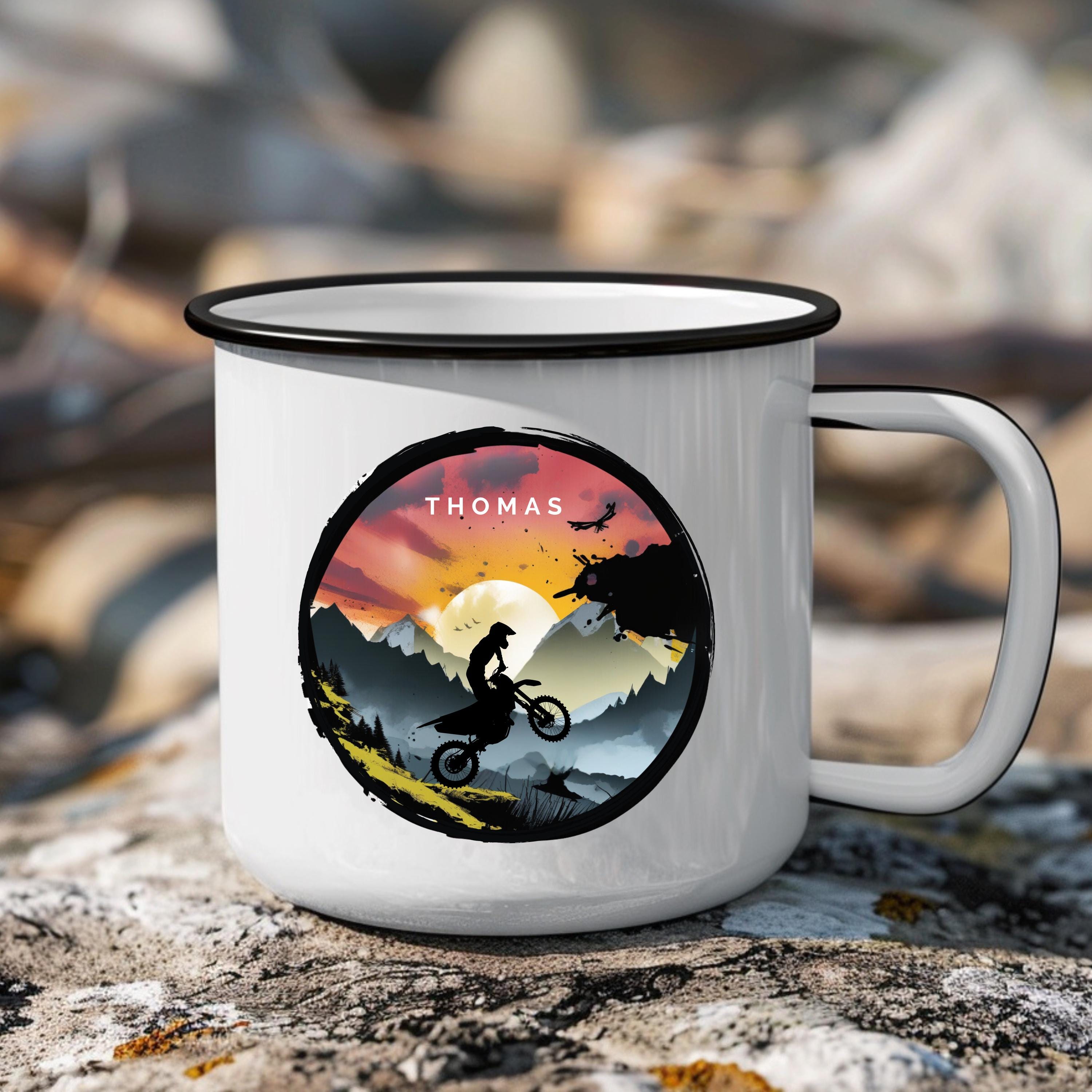 Emaille Tasse motorrad geschenk personalisierbar mit Namen Geburtstagsgeschenk mit Wunschname Weihnachten Becher motorrad biker geschenkidee - GlamourDesign