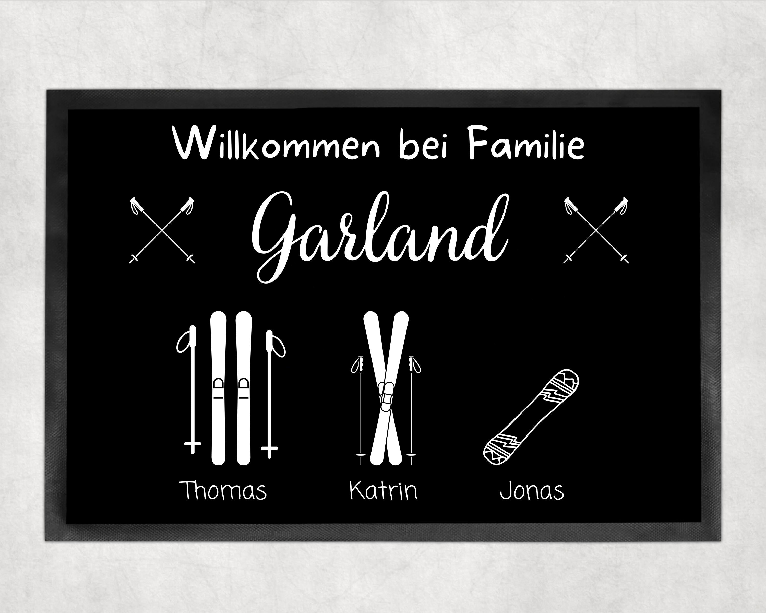 Personalisierbare Fußmatte mit Familie Namen Ski-Design für Berghaus Individuell anpassbar mit Namen & Skisymbolen Perfektes Geschenk - GlamourDesign