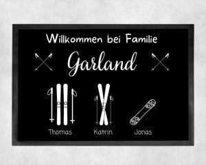 Personalisierbare Fußmatte mit Familie Namen Ski-Design für Berghaus Individuell anpassbar mit Namen & Skisymbolen Perfektes Geschenk - GlamourDesign