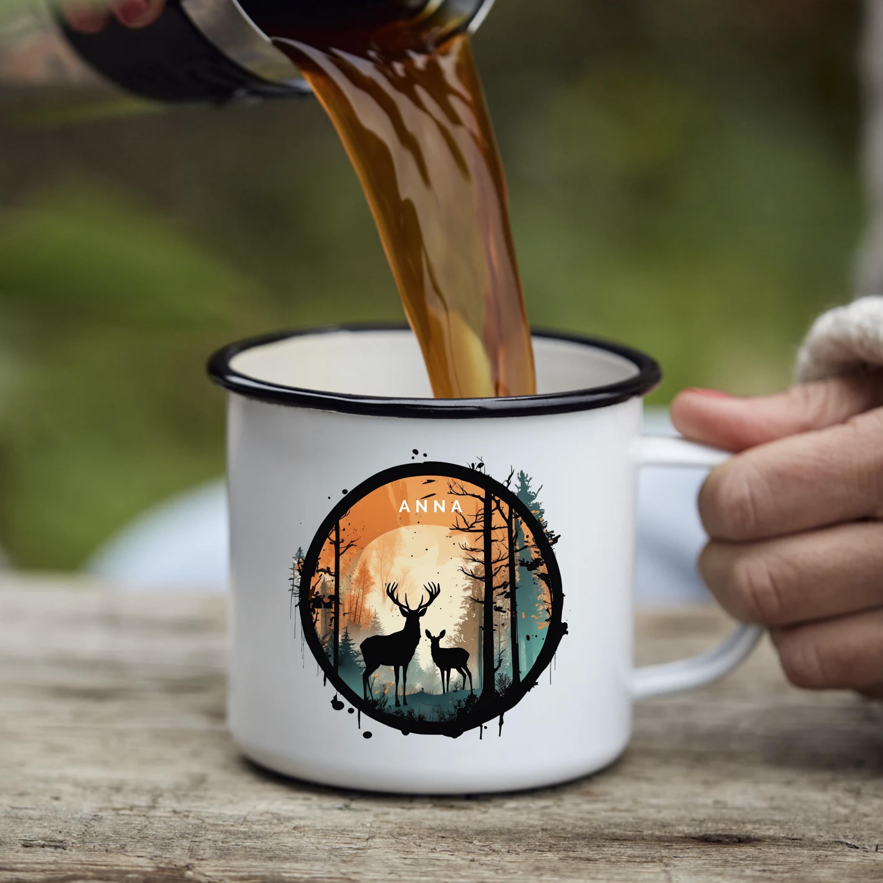 Personalisierbar Emaille Tasse mit mit Namen Hirsch-Design Geschenk für Natur und Tierliebhaber Geschenkidee für Weihnachten und Geburtstag - GlamourDesign