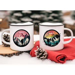 Personalisierte Emaille Tasse für Bergliebhaber mit Namen Geburtstagsgeschenk mit Wunschname wandern Geschenk für Naturfreunde - GlamourDesign