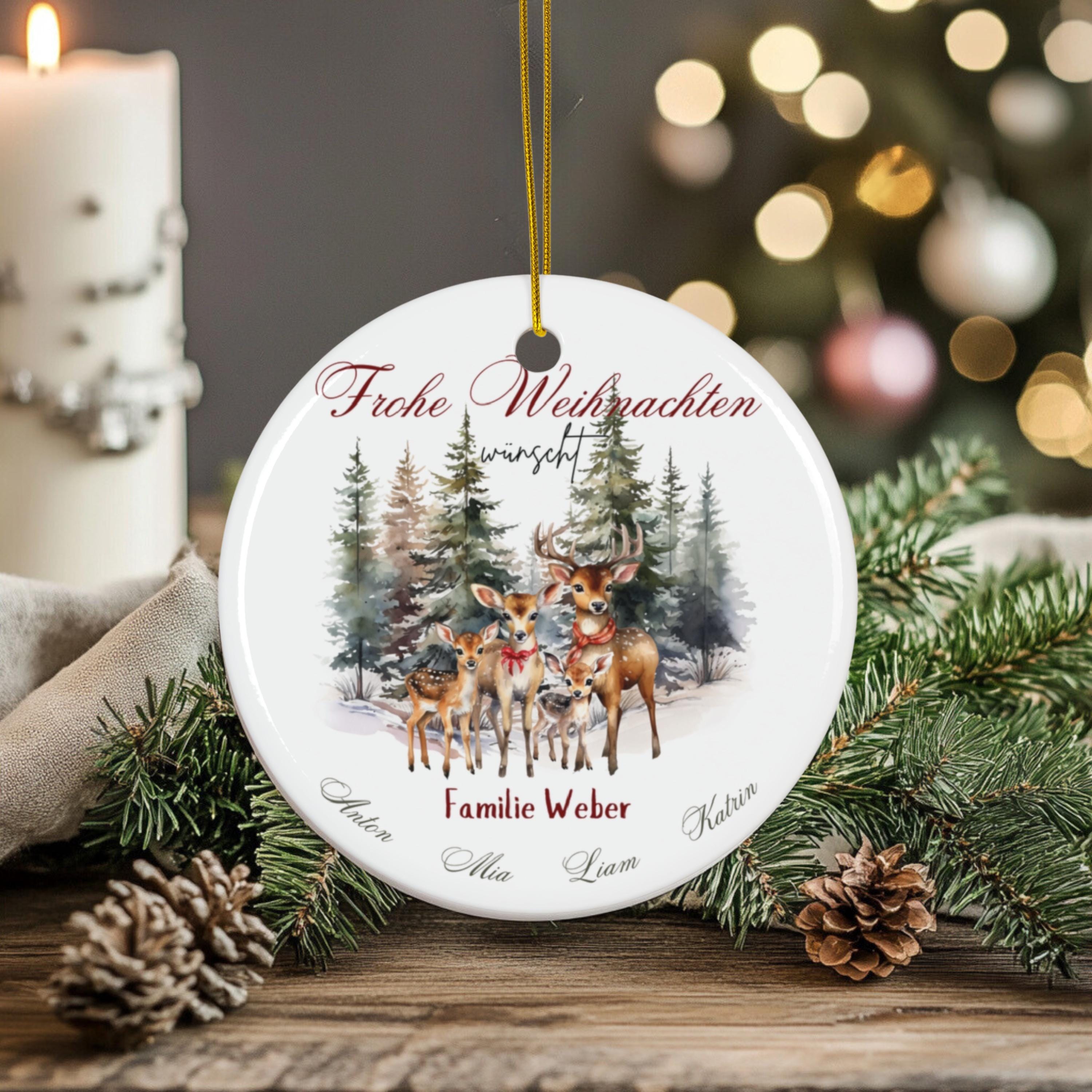 Personalisierter Weihnachtsbaumanhänger mit Familiennamen – Individueller Christbaumschmuck bedruckt – Weihnachtsdeko Geschenk mit Namen - GlamourDesign