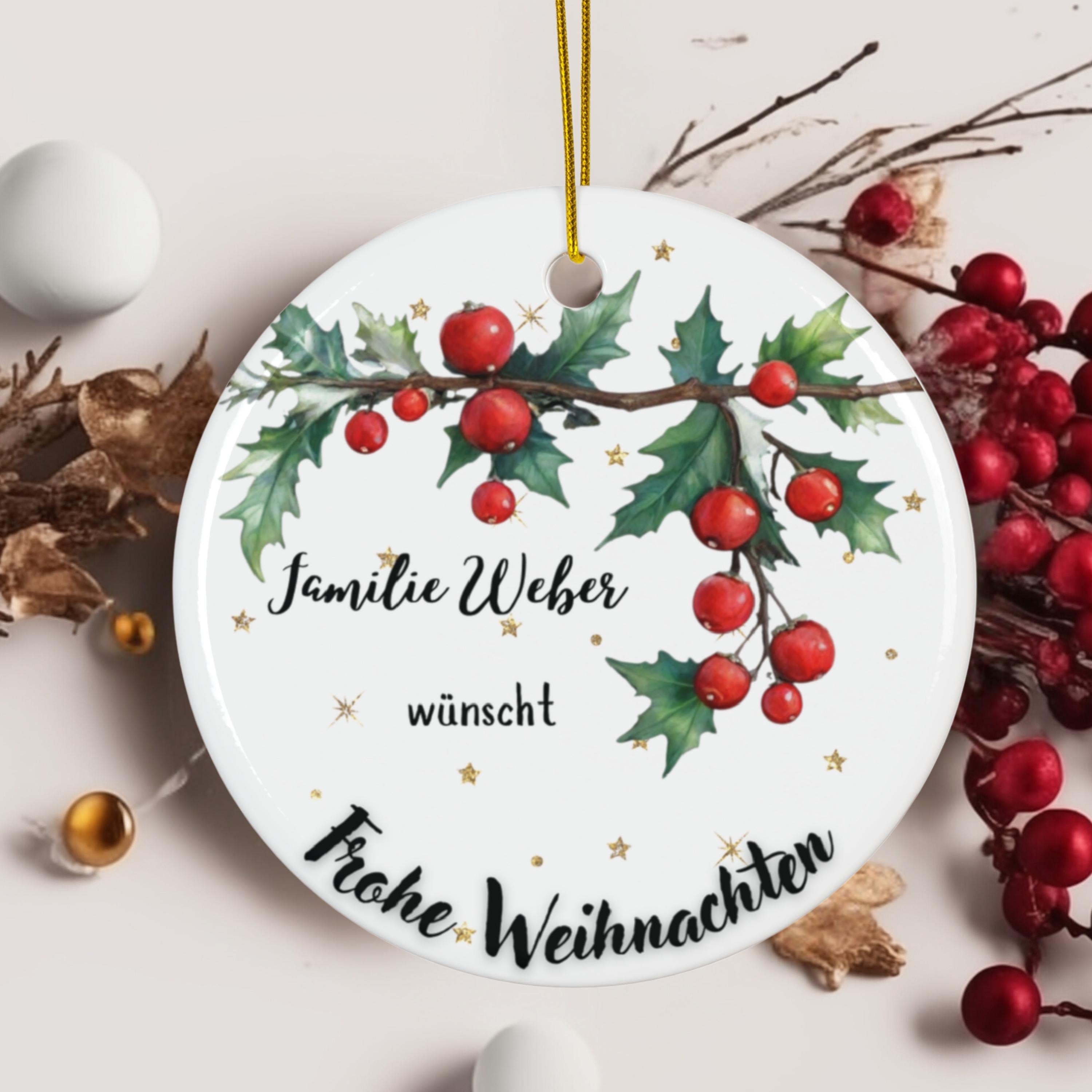 Personalisierter Weihnachtsbaumanhänger mit Familiennamen Individueller Christbaumschmuck bedruckte Weihnachtsdeko Geschenk mit Wunschtext - GlamourDesign