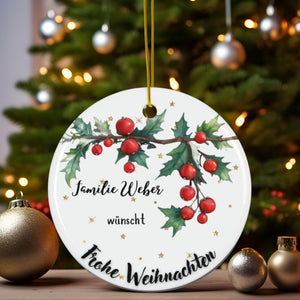 Personalisierter Weihnachtsbaumanhänger mit Familiennamen Individueller Christbaumschmuck bedruckte Weihnachtsdeko Geschenk mit Wunschtext - GlamourDesign