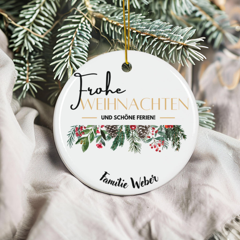 Personalisierter Weihnachtsbaumanhänger mit Familiennamen Individueller Christbaumschmuck bedruckt Weihnachtsdeko Geschenk mit Wunschtext - GlamourDesign