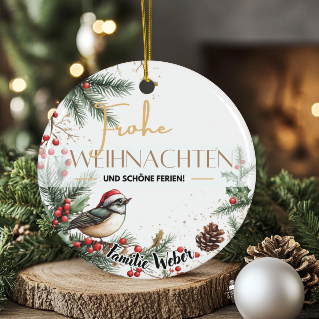 Personalisierter Weihnachtsbaumanhänger mit Familiennamen Individueller Christbaumschmuck bedruckte Weihnachtsdeko Geschenk mit Wunschtext - GlamourDesign