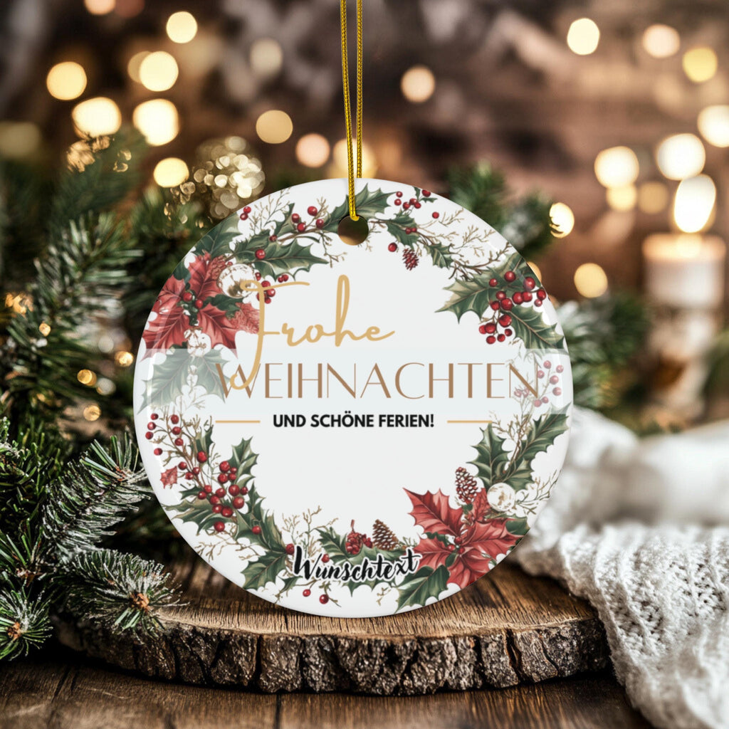 Personalisierter Weihnachtsbaumanhänger mit Familiennamen Individueller Christbaumschmuck bedruckte Weihnachtsdeko Geschenk mit Wunschtext - GlamourDesign