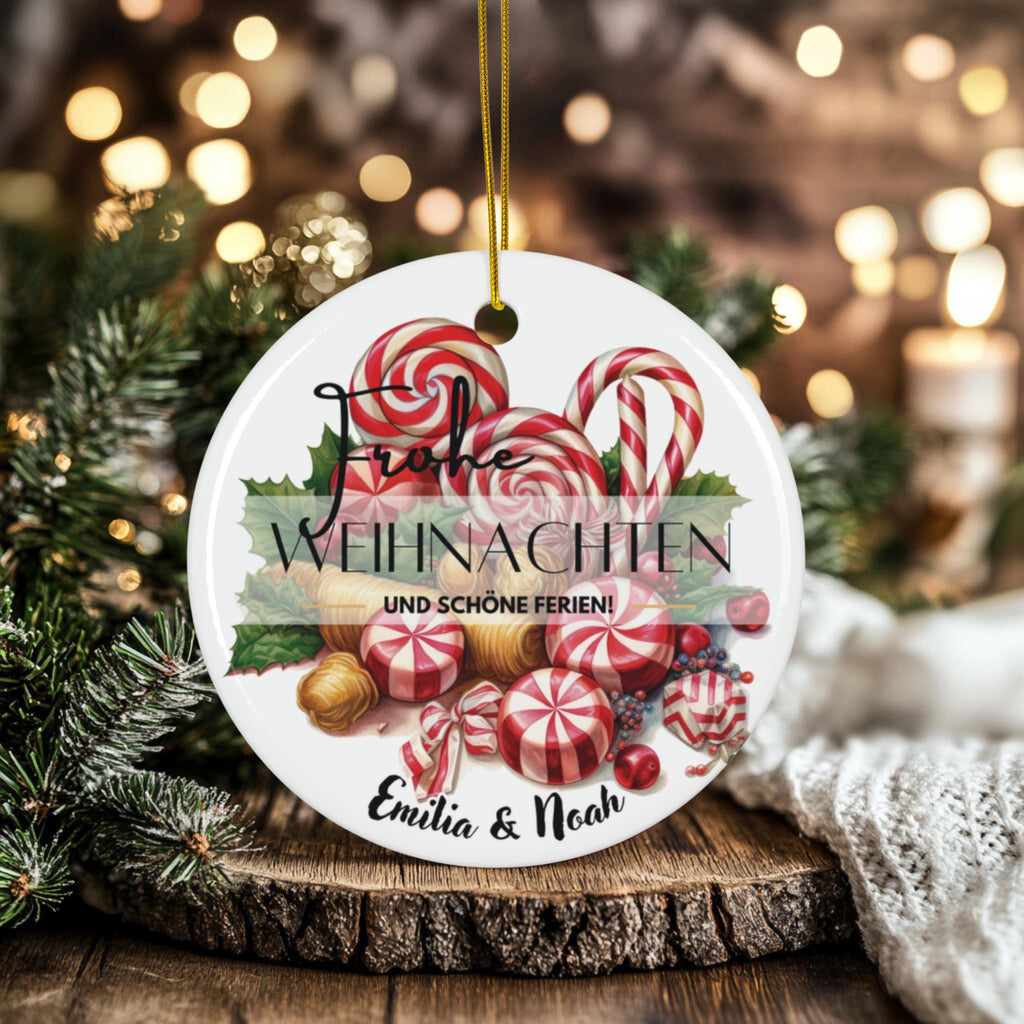Personalisierter Weihnachtsbaumanhänger mit Familiennamen Individueller Christbaumschmuck bedruckte Weihnachtsdeko Geschenk mit Wunschtext - GlamourDesign