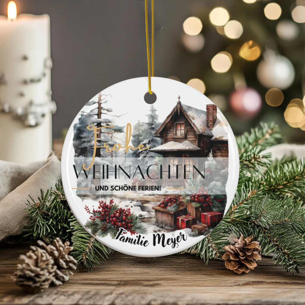 Personalisierter Weihnachtsbaumanhänger mit Familiennamen Individueller Christbaumschmuck bedruckte Weihnachtsdeko Geschenk mit Wunschtext - GlamourDesign