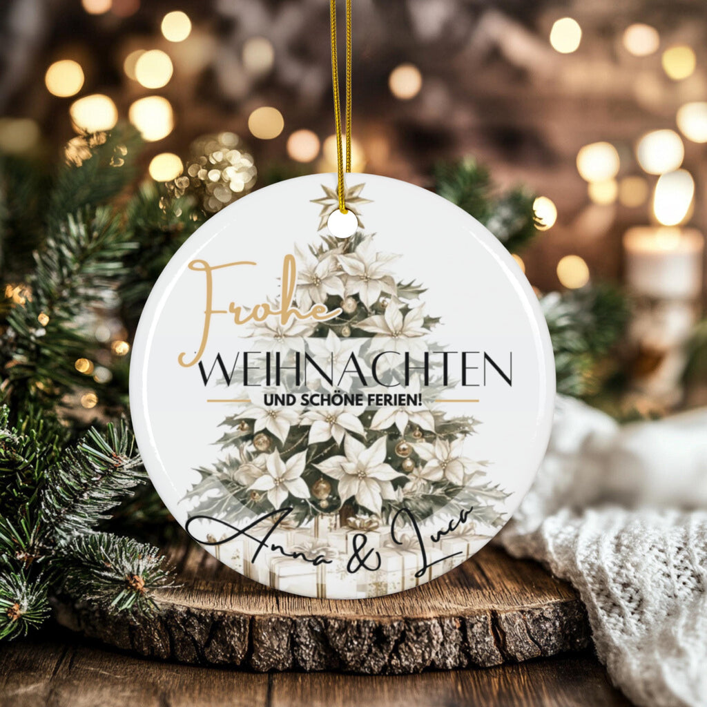 Personalisierter Weihnachtsbaumanhänger mit Familiennamen Individueller Christbaumschmuck bedruckte Weihnachtsdeko Geschenk mit Wunschtext - GlamourDesign