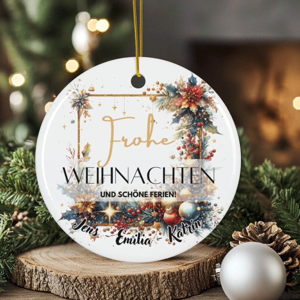 Personalisierter Weihnachtsbaumanhänger mit Familiennamen Individueller Christbaumschmuck bedruckte Weihnachtsdeko Geschenk mit Wunschtext - GlamourDesign