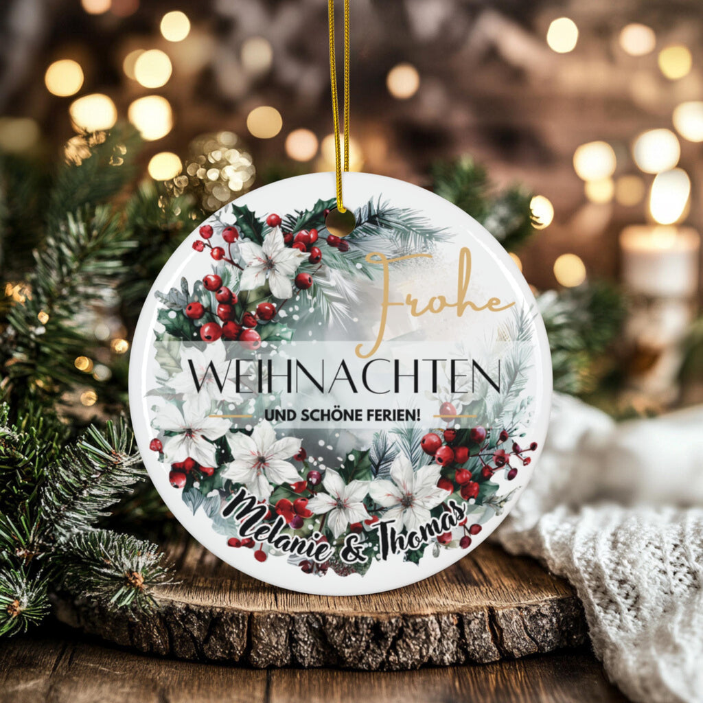 Personalisierter Weihnachtsbaumanhänger mit Familiennamen Individueller Christbaumschmuck bedruckte Weihnachtsdeko Geschenk mit Wunschtext - GlamourDesign