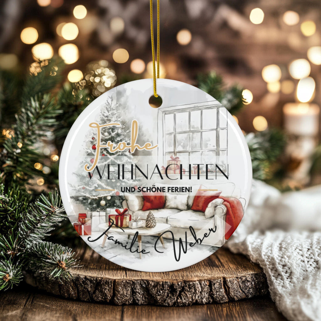 Personalisierter Weihnachtsbaumanhänger mit Familiennamen Individueller Christbaumschmuck bedruckte Weihnachtsdeko Geschenk mit Wunschtext - GlamourDesign